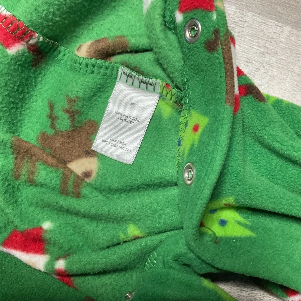 Carters Baby 3M Green Fleece Christmas Santa Snowman Reindeer Footed Pajamas